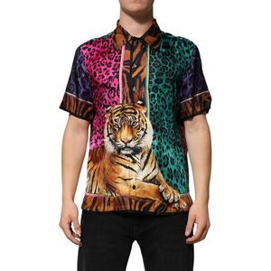Dolce & Gabbana Multicolor Silk Tiger Print Hawaiian Men's T-shirt